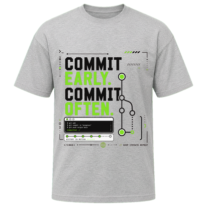 Athletic Heather Bella+Canvas 3010 oversized boxy tee featuring the Commit Early. Commit Often. design.