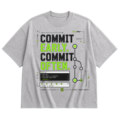 Athletic Heather Bella+Canvas 3010 oversized boxy tee featuring the Commit Early. Commit Often. design.