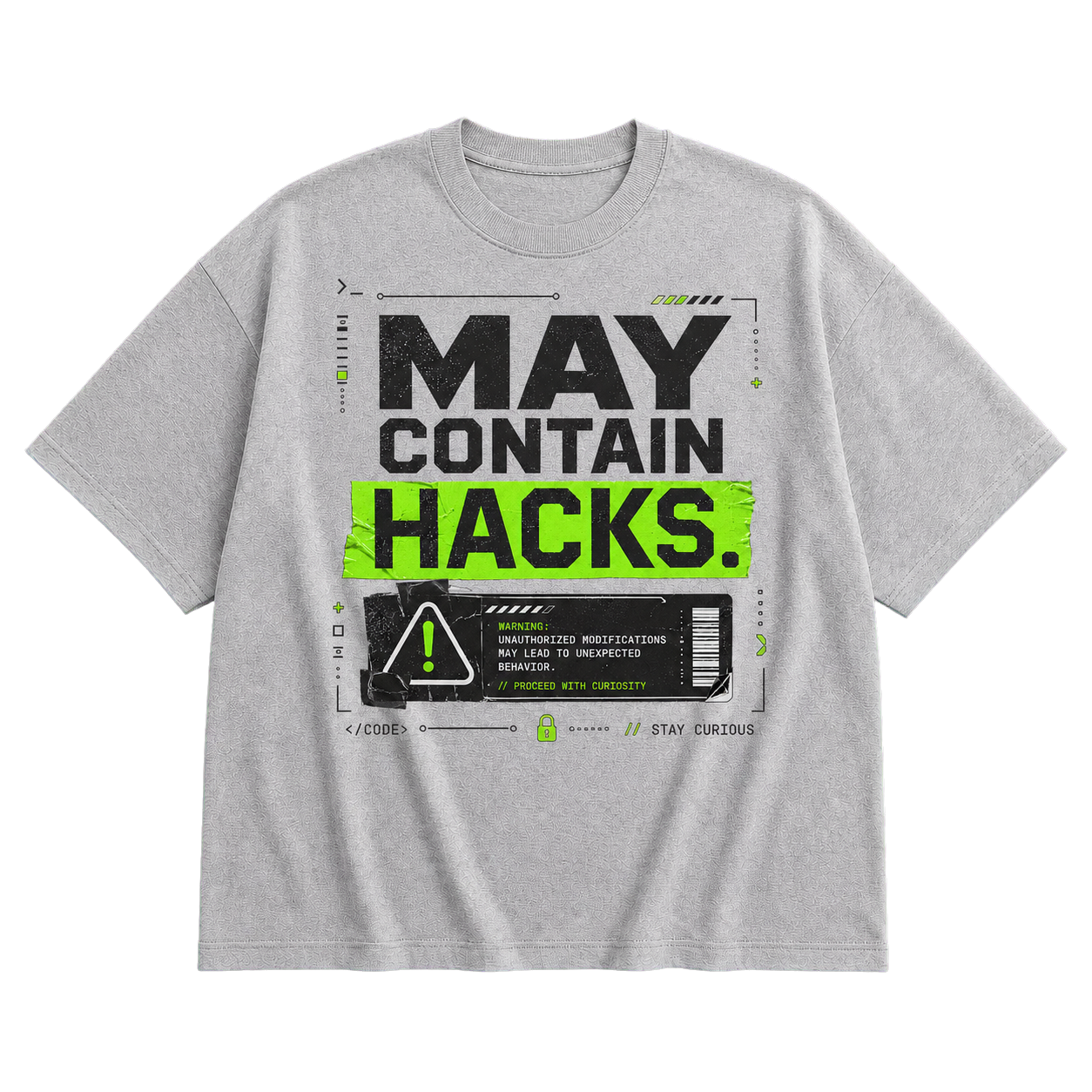 Athletic Heather Bella+Canvas 3010 oversized boxy tee featuring the May Contain Hacks design.