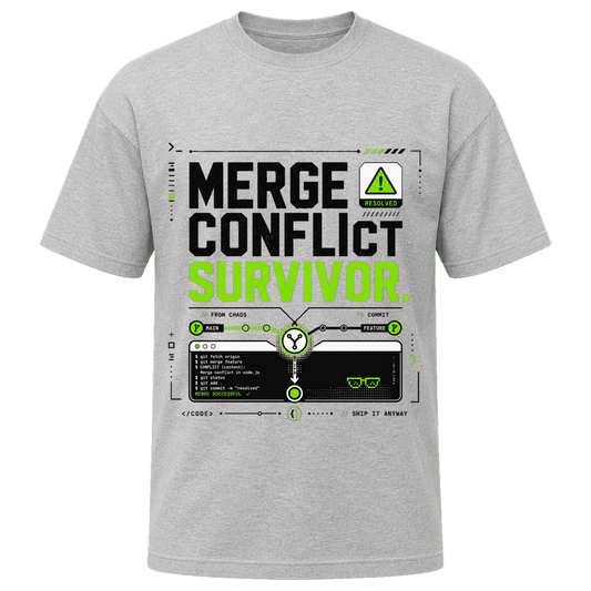 Athletic Heather Bella+Canvas 3010 oversized boxy tee featuring the Merge Conflict Survivor design.