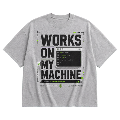 Athletic Heather Bella+Canvas 3010 oversized boxy tee featuring the Works on My Machine design.