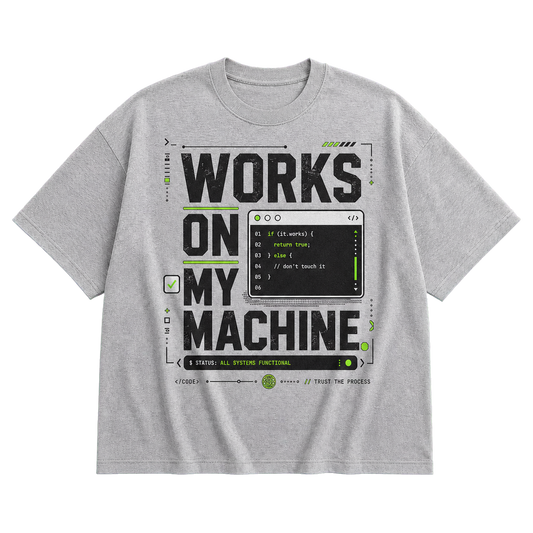 Athletic Heather Bella+Canvas 3010 oversized boxy tee featuring the Works on My Machine design.