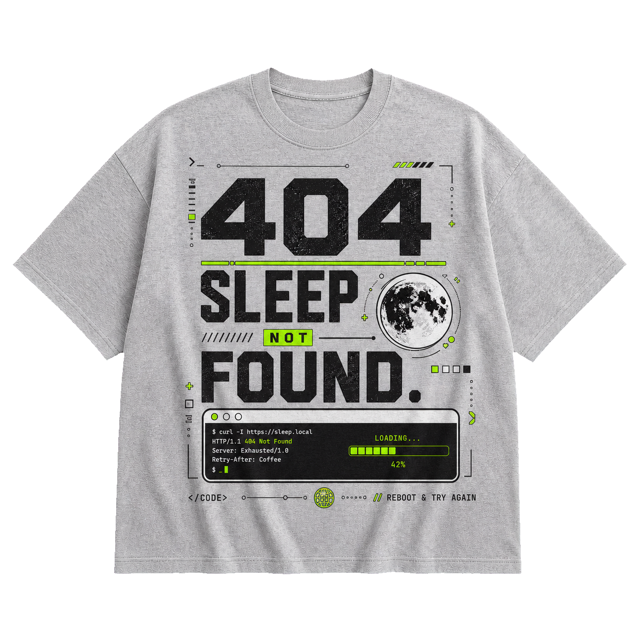 Athletic Heather Bella+Canvas 3010 oversized boxy tee featuring the 404 Sleep Not Found design.