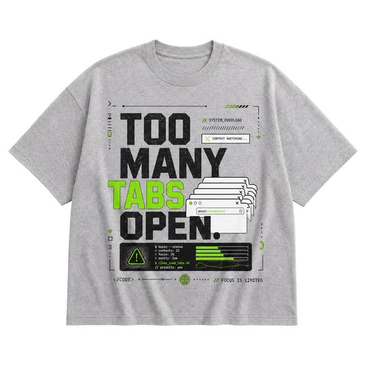 Athletic Heather Bella+Canvas 3010 oversized boxy tee featuring the Too Many Tabs Open design.