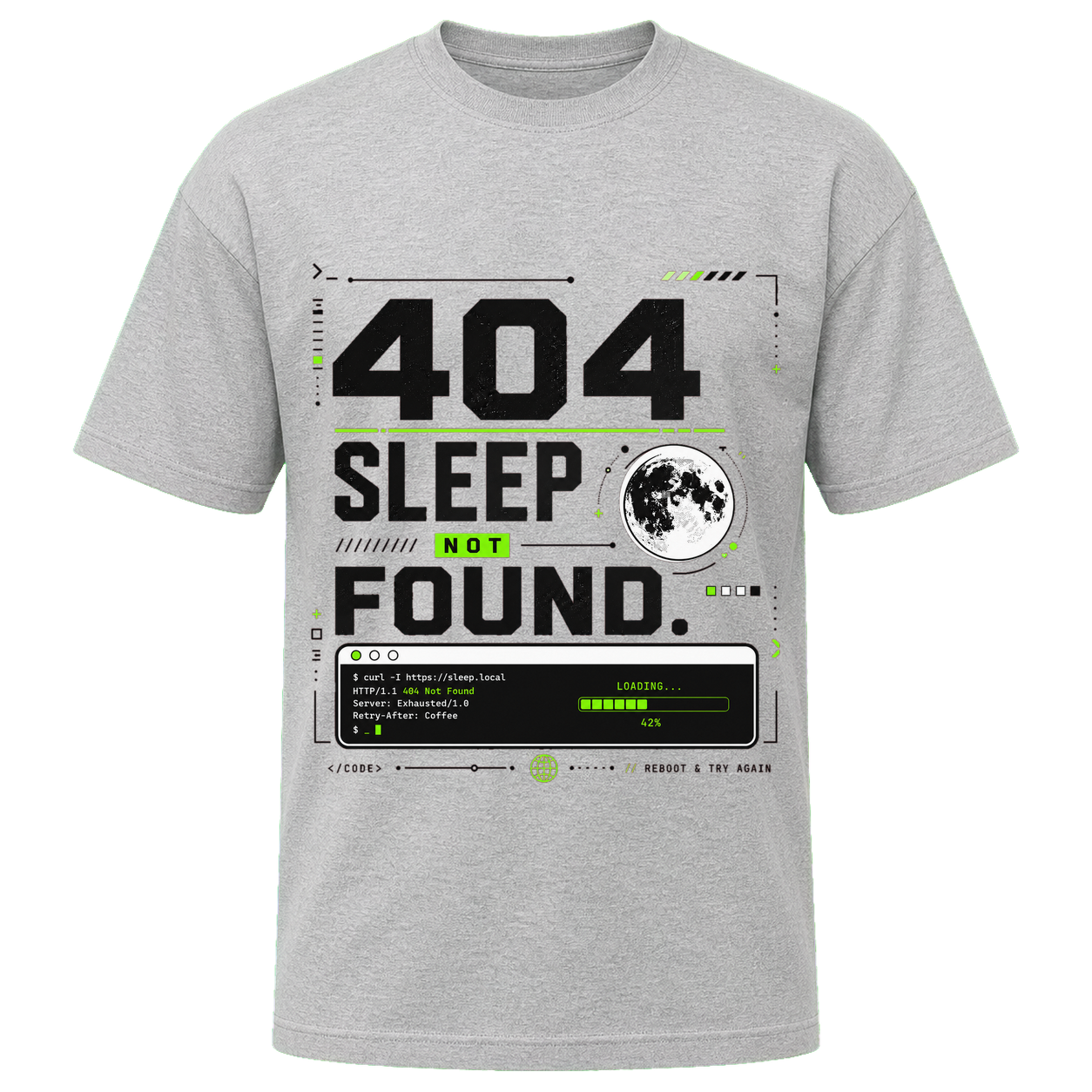 Athletic Heather Bella+Canvas 3010 oversized boxy tee featuring the 404 Sleep Not Found design.