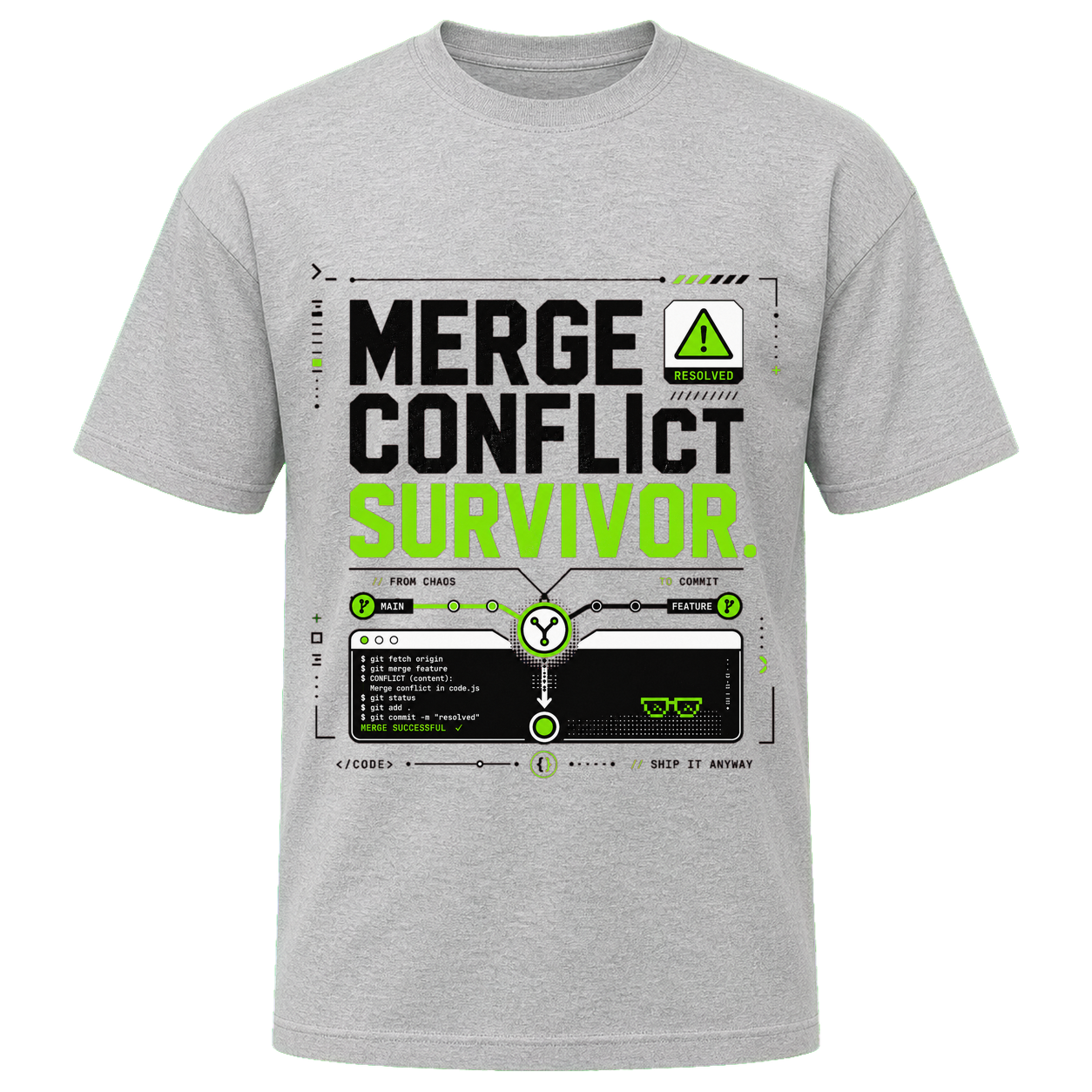 Athletic Heather Bella+Canvas 3010 oversized boxy tee featuring the Merge Conflict Survivor design.