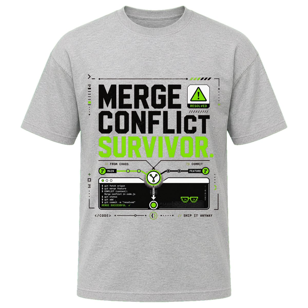 Athletic Heather Bella+Canvas 3010 oversized boxy tee featuring the Merge Conflict Survivor design.