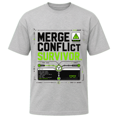 Athletic Heather Bella+Canvas 3010 oversized boxy tee featuring the Merge Conflict Survivor design.