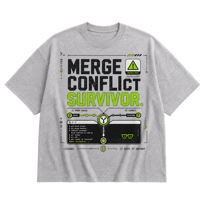 Athletic Heather Bella+Canvas 3010 oversized boxy tee featuring the Merge Conflict Survivor design.