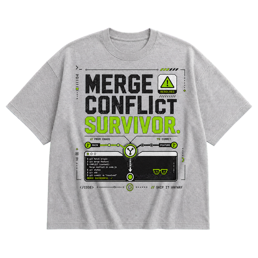 Athletic Heather Bella+Canvas 3010 oversized boxy tee featuring the Merge Conflict Survivor design.